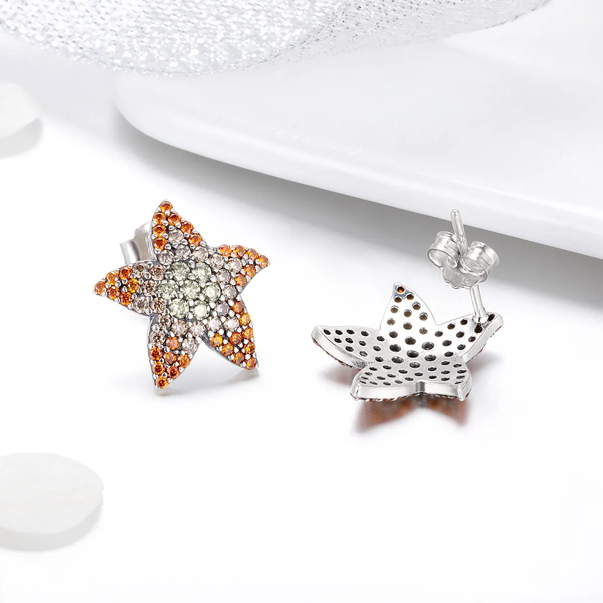 Pandora Style Silver Starfish Stud Earrings - SCE449