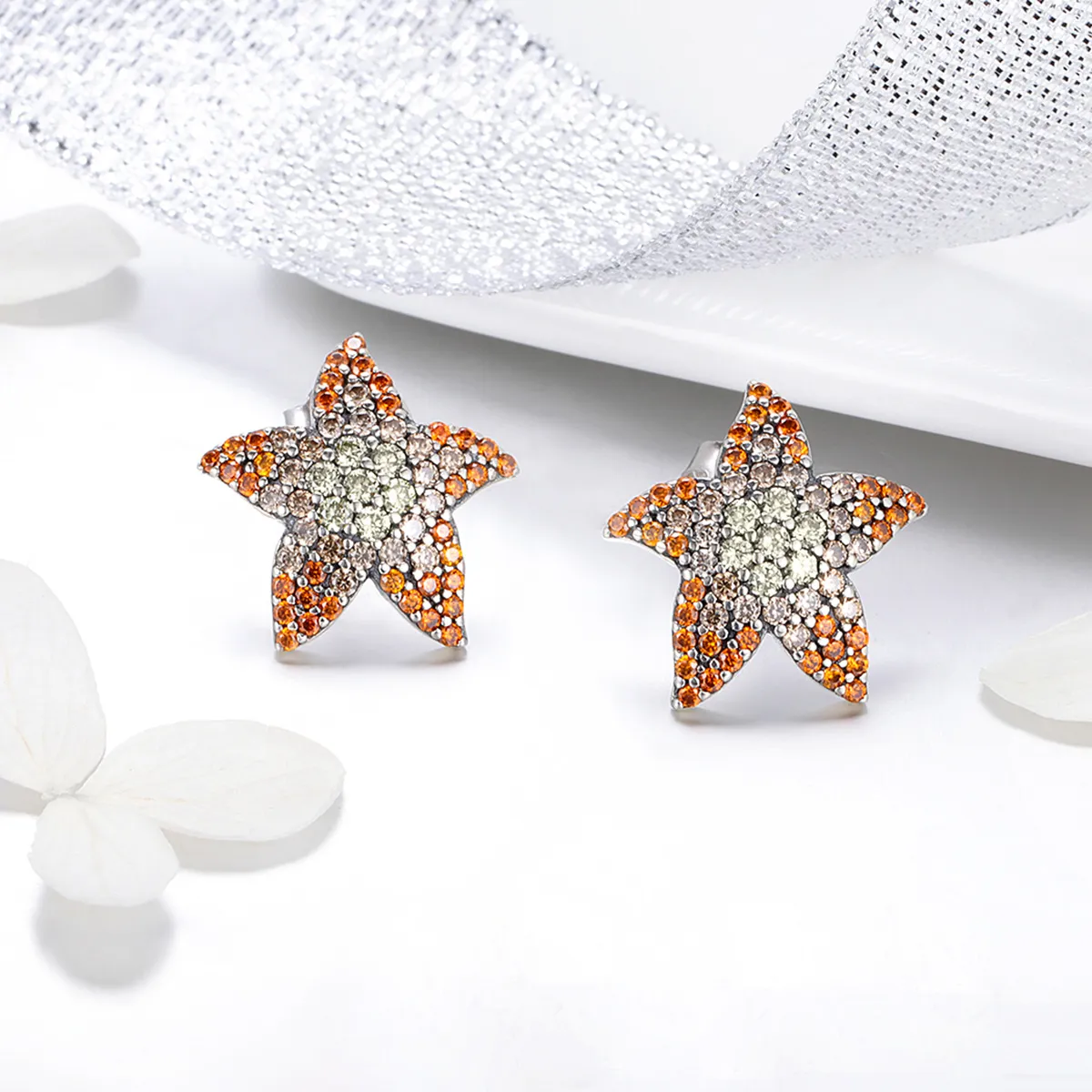 Pandora Style Silver Starfish Stud Earrings - SCE449