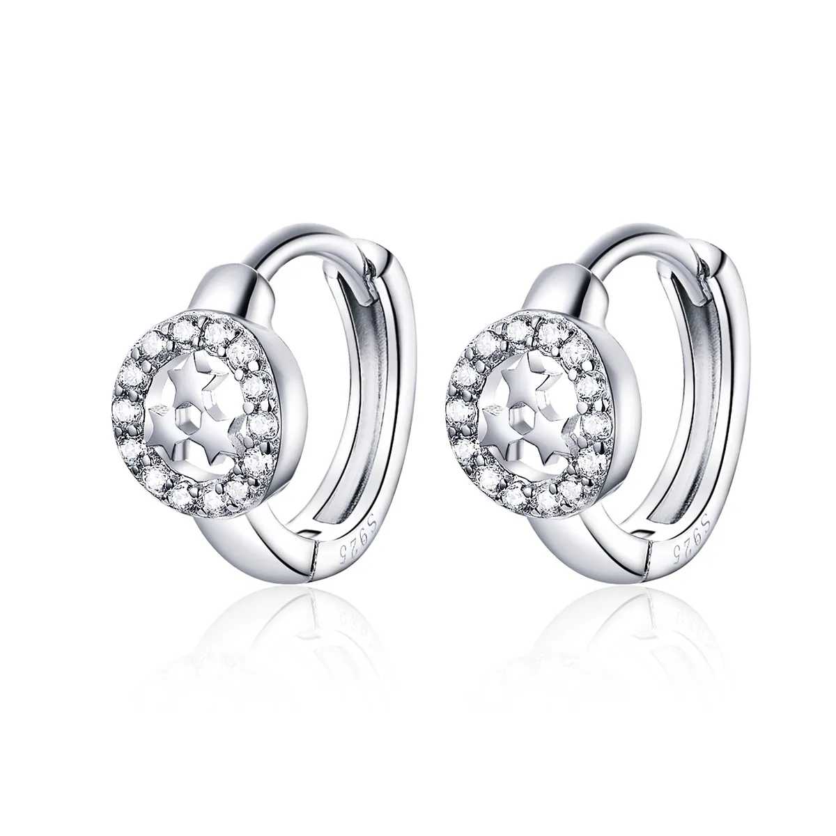 Pandora Style Silver Stars Hoop Earrings - SCE665
