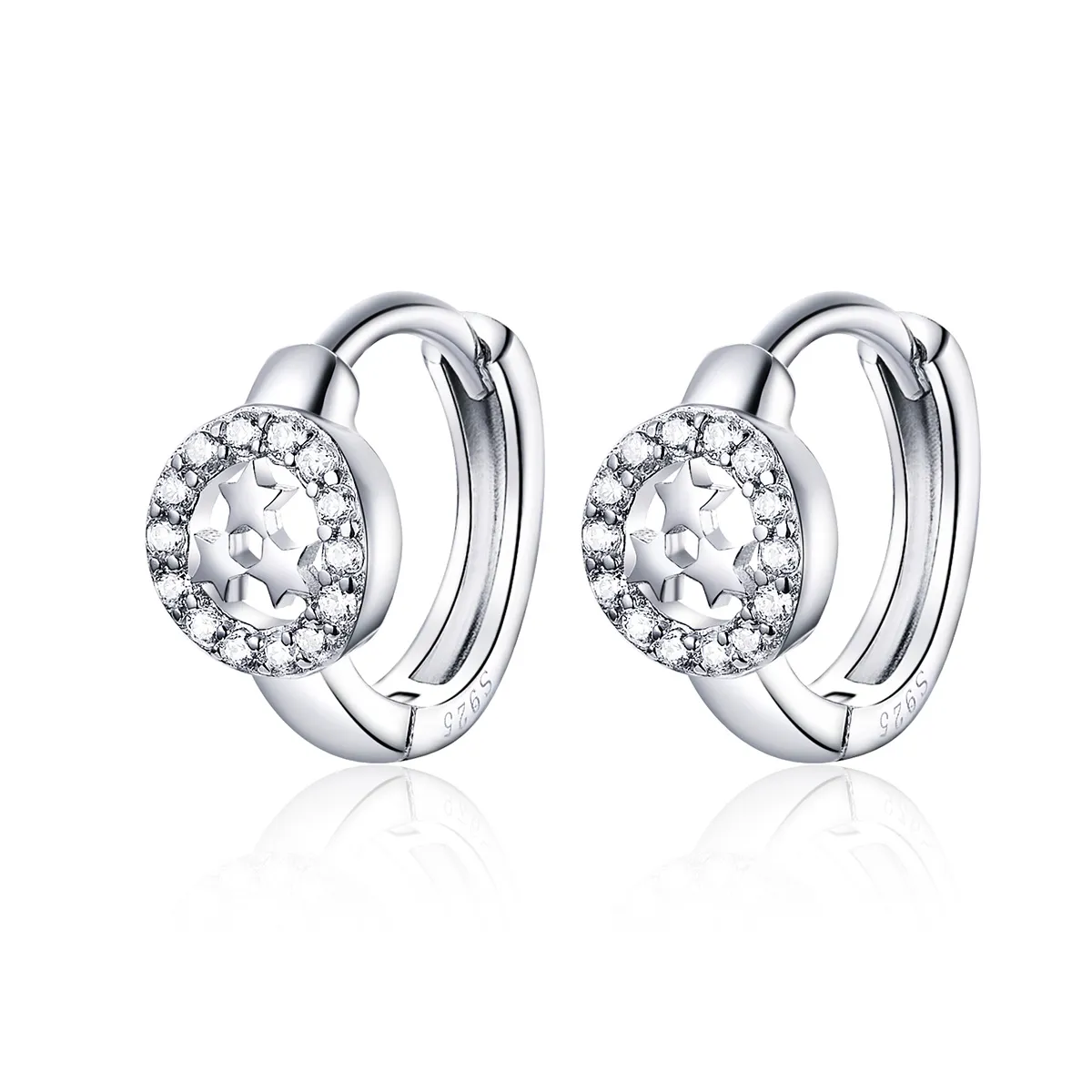 pandora style silver stars hoop earrings sce665
