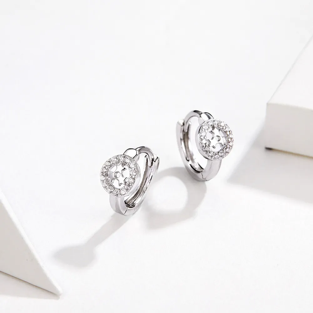 Pandora Style Silver Stars Hoop Earrings - SCE665
