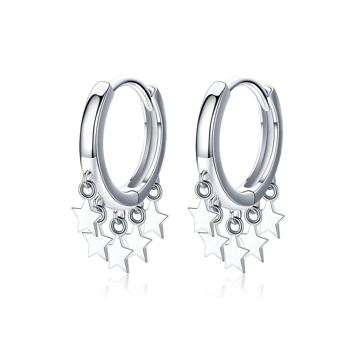 Pandora Style Silver Stars Tassel Hoop Earrings - SCE684