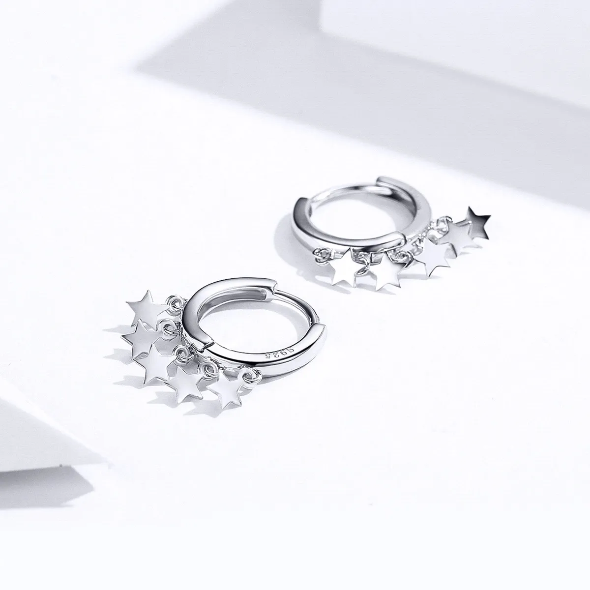 Pandora Style Silver Stars Tassel Hoop Earrings - SCE684