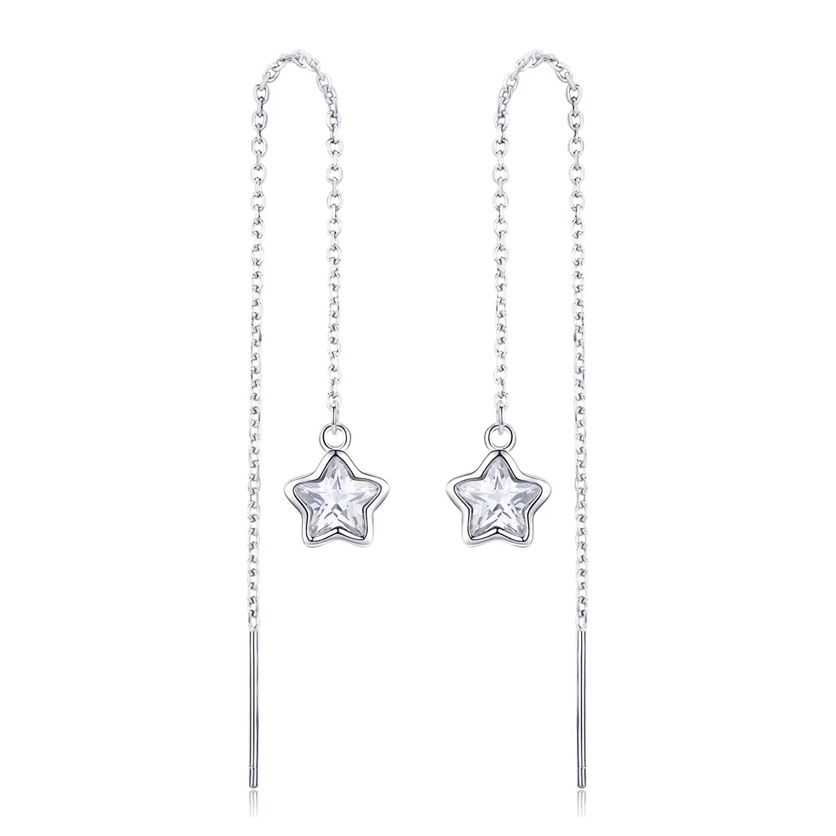 Pandora Style Silver Stars Waiting Hanging Earrings - SCE470