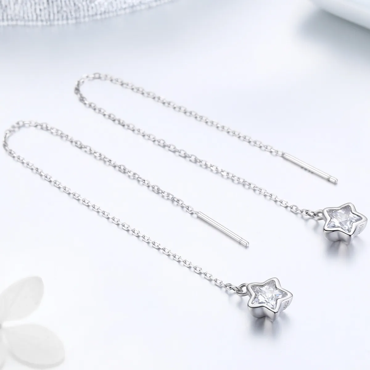 Pandora Style Silver Stars Waiting Hanging Earrings - SCE470