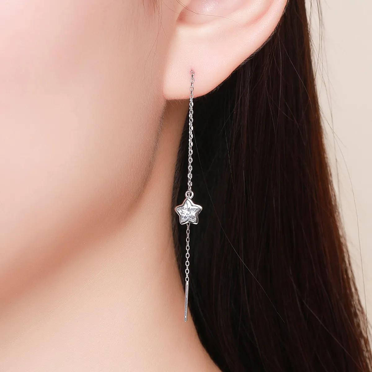 Pandora Style Silver Stars Waiting Hanging Earrings - SCE470