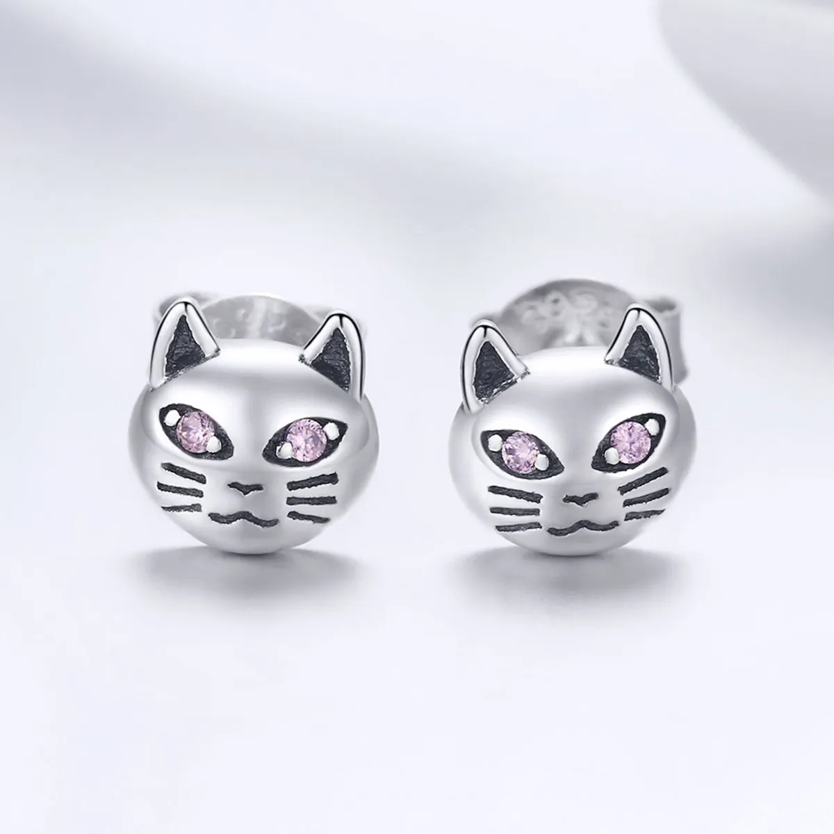 Pandora Style Silver Sticky Cat Stud Earrings - SCE440