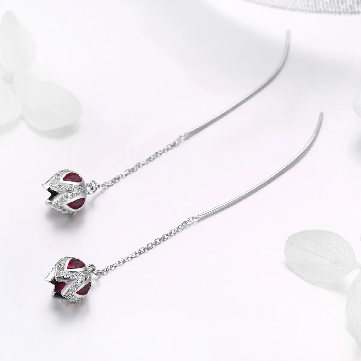 Pandora Style Silver Story of Tulip Hanging Earrings - SCE504