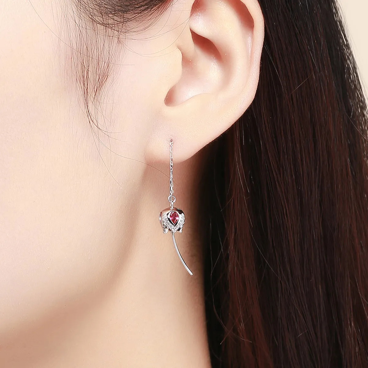 Pandora Style Silver Story of Tulip Hanging Earrings - SCE504