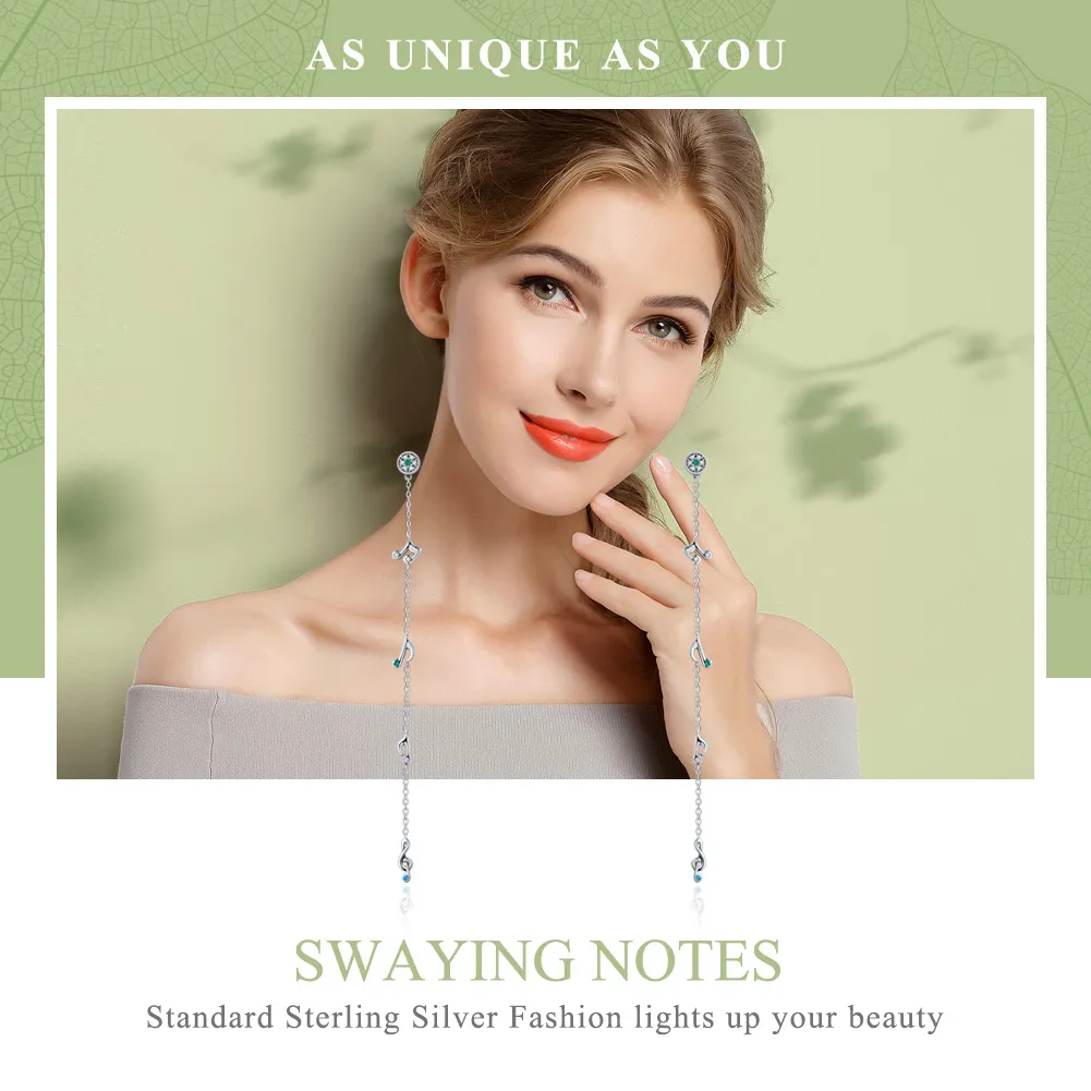 Pandora Style Silver Swaying Notes Hanging Earrings - SCE202