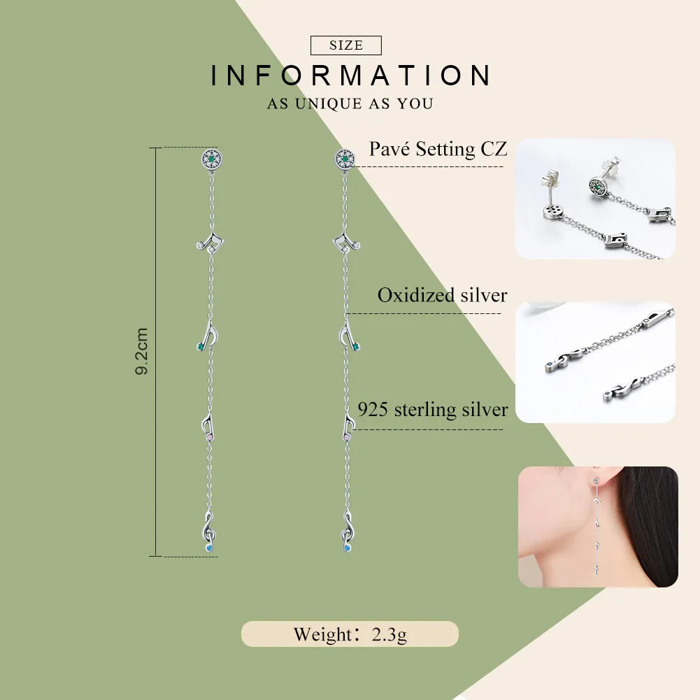 Pandora Style Silver Swaying Notes Hanging Earrings - SCE202
