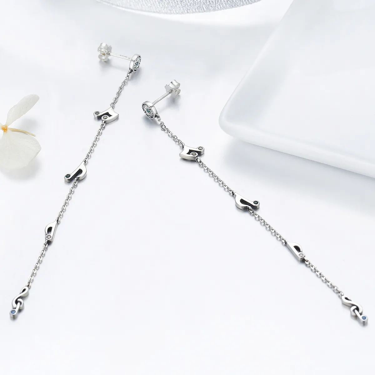 Pandora Style Silver Swaying Notes Hanging Earrings - SCE202