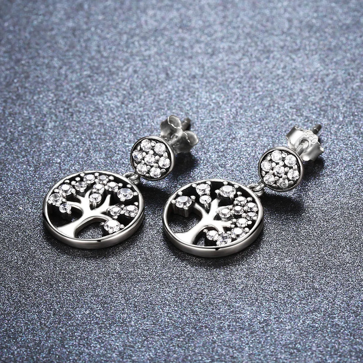 Pandora Style Silver Tree of Life Hanging Earrings - SCE067