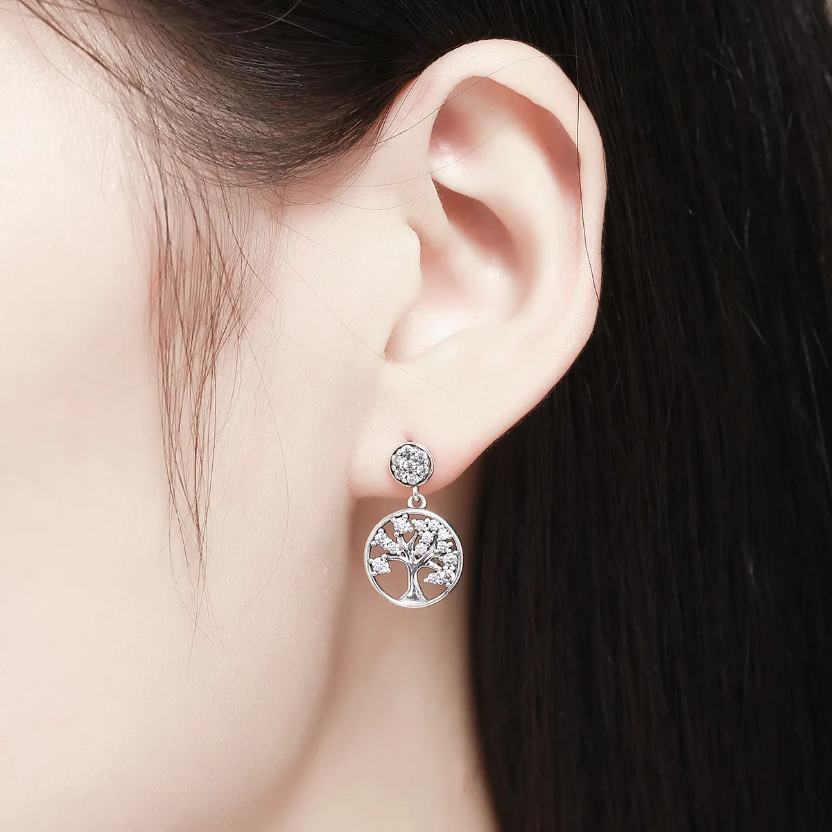Pandora Style Silver Tree of Life Hanging Earrings - SCE067