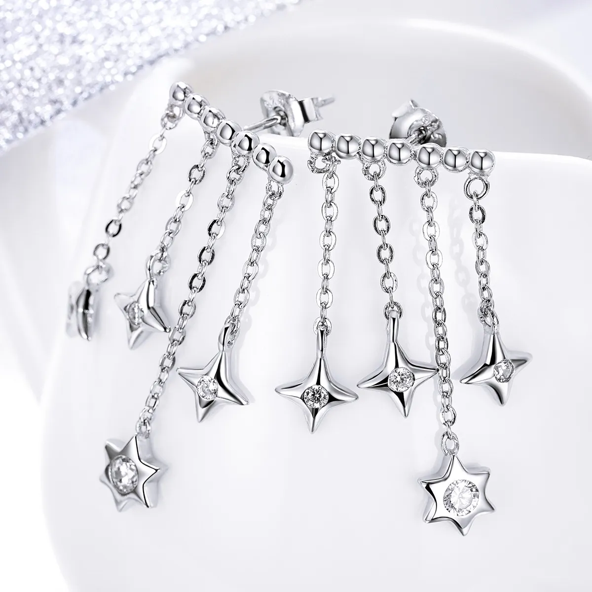 Pandora Style Silver Twinkling Night Hanging Earrings - SCE410