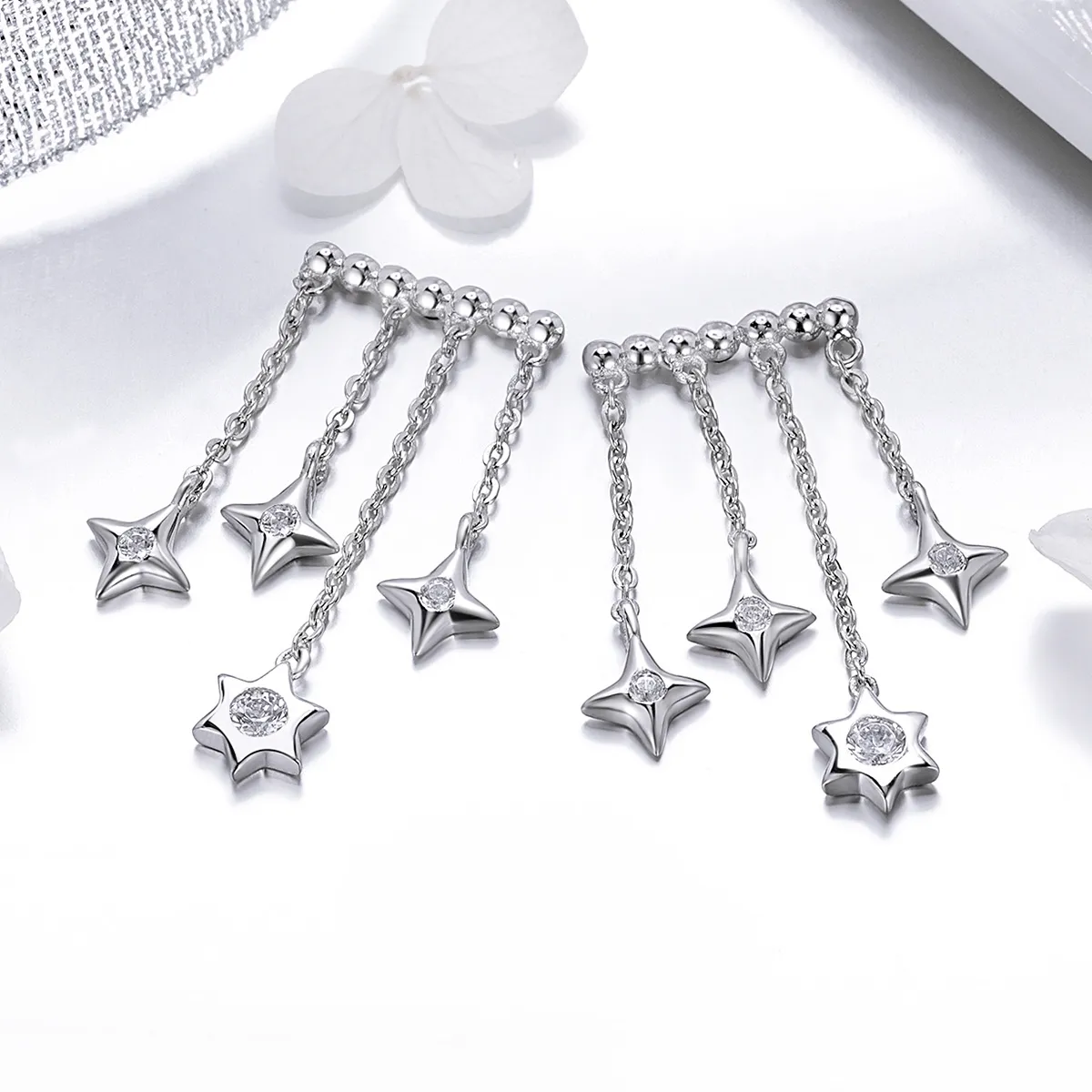 Pandora Style Silver Twinkling Night Hanging Earrings - SCE410