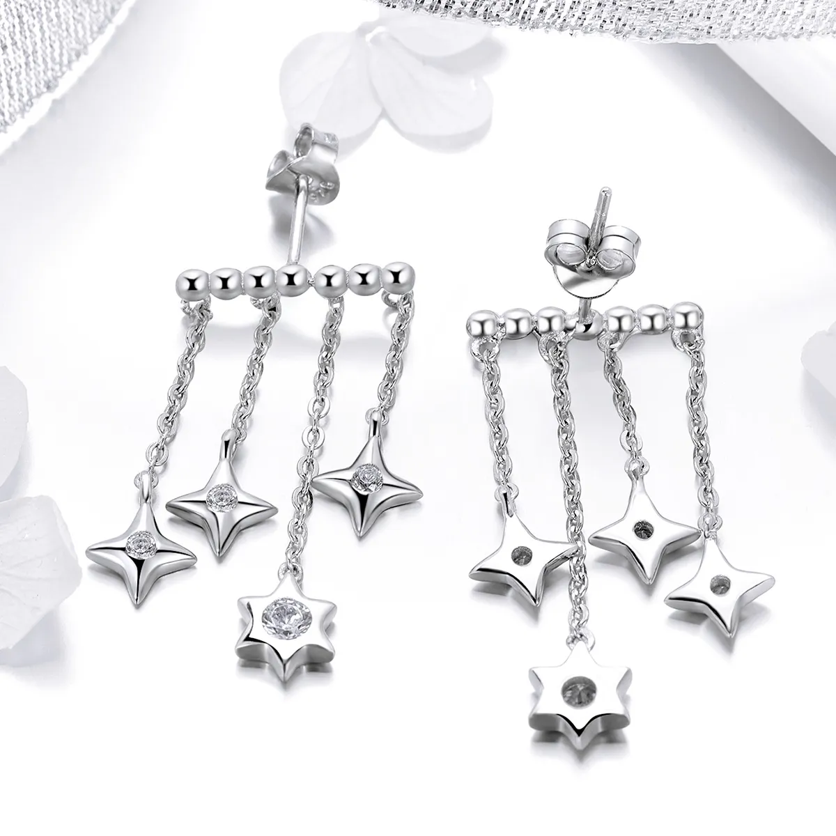 Pandora Style Silver Twinkling Night Hanging Earrings - SCE410