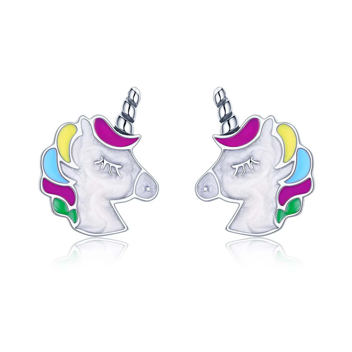 Pandora Style Silver Unicorn Memory Stud Earrings - SCE393