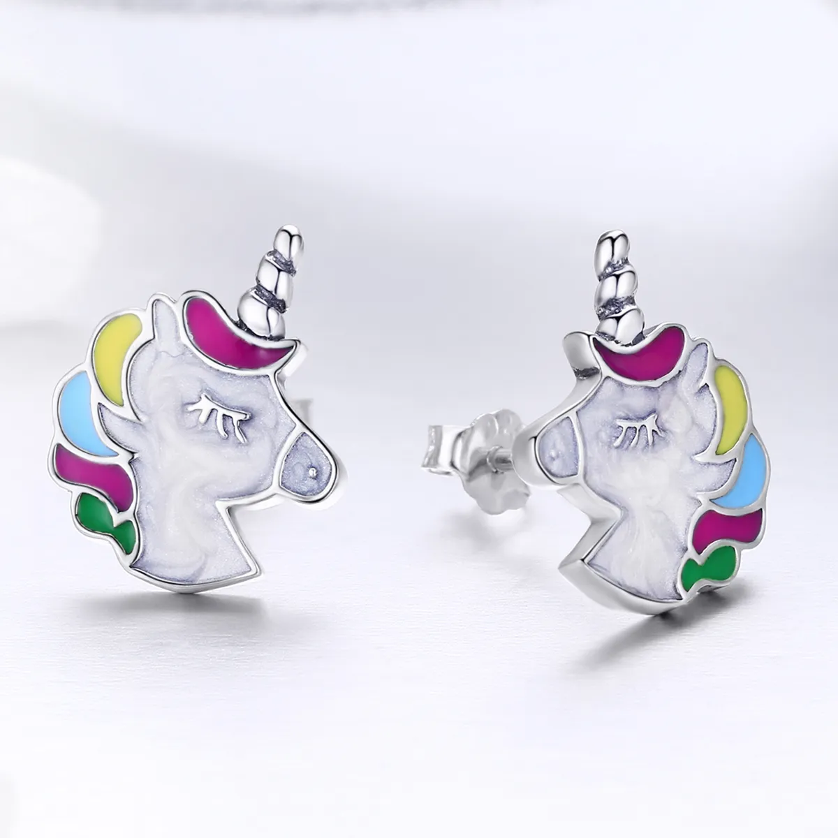 Pandora Style Silver Unicorn Memory Stud Earrings - SCE393