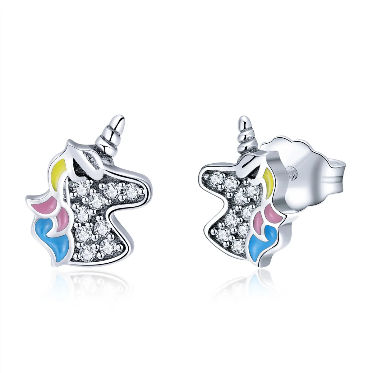 pandora style silver unicorn memory stud earrings sce426