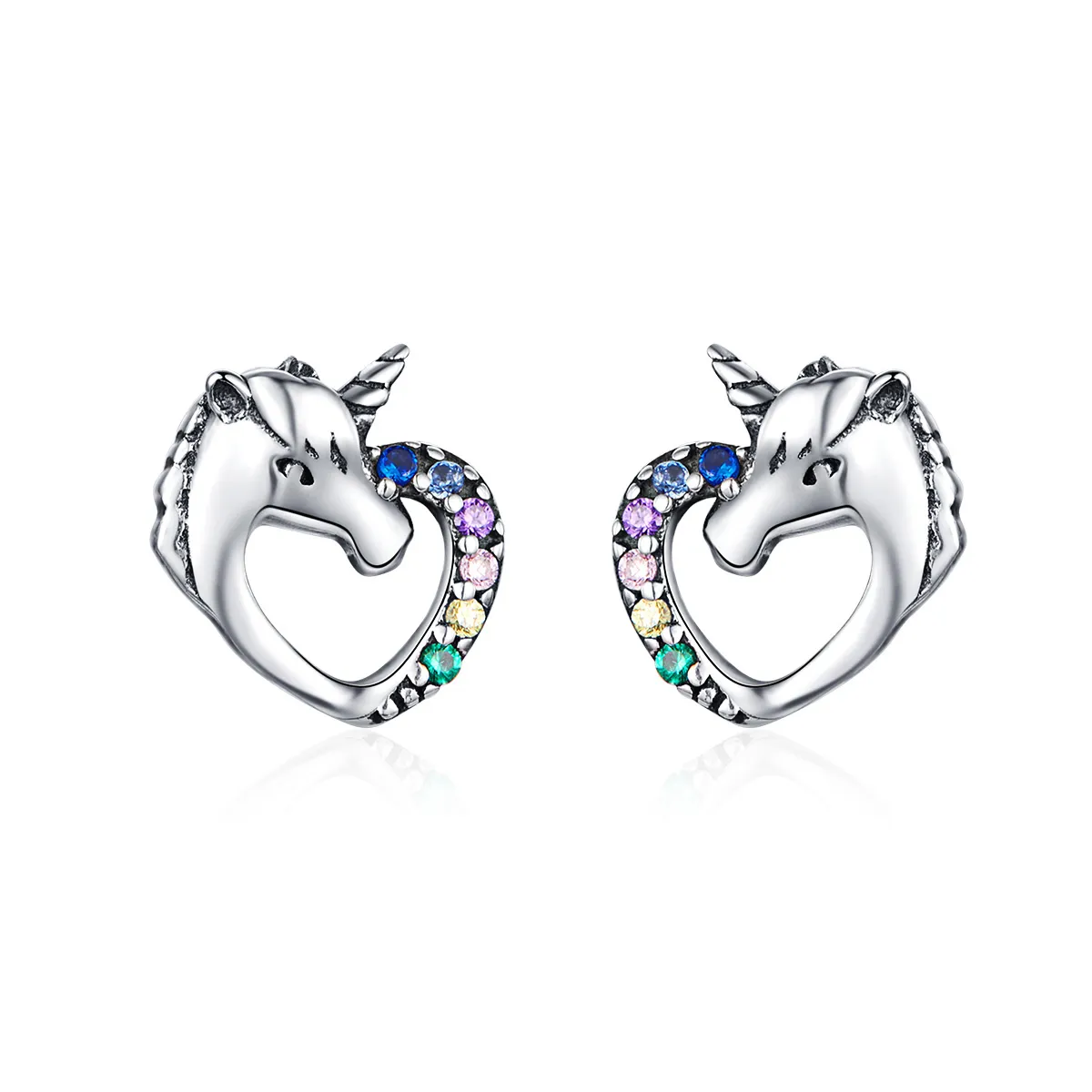 Pandora Style Silver Unicorn Stud Earrings - SCE611