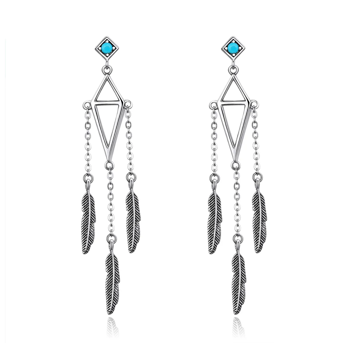 Pandora Style Silver Wind Chimes of Feather Hanging Earrings SCE529