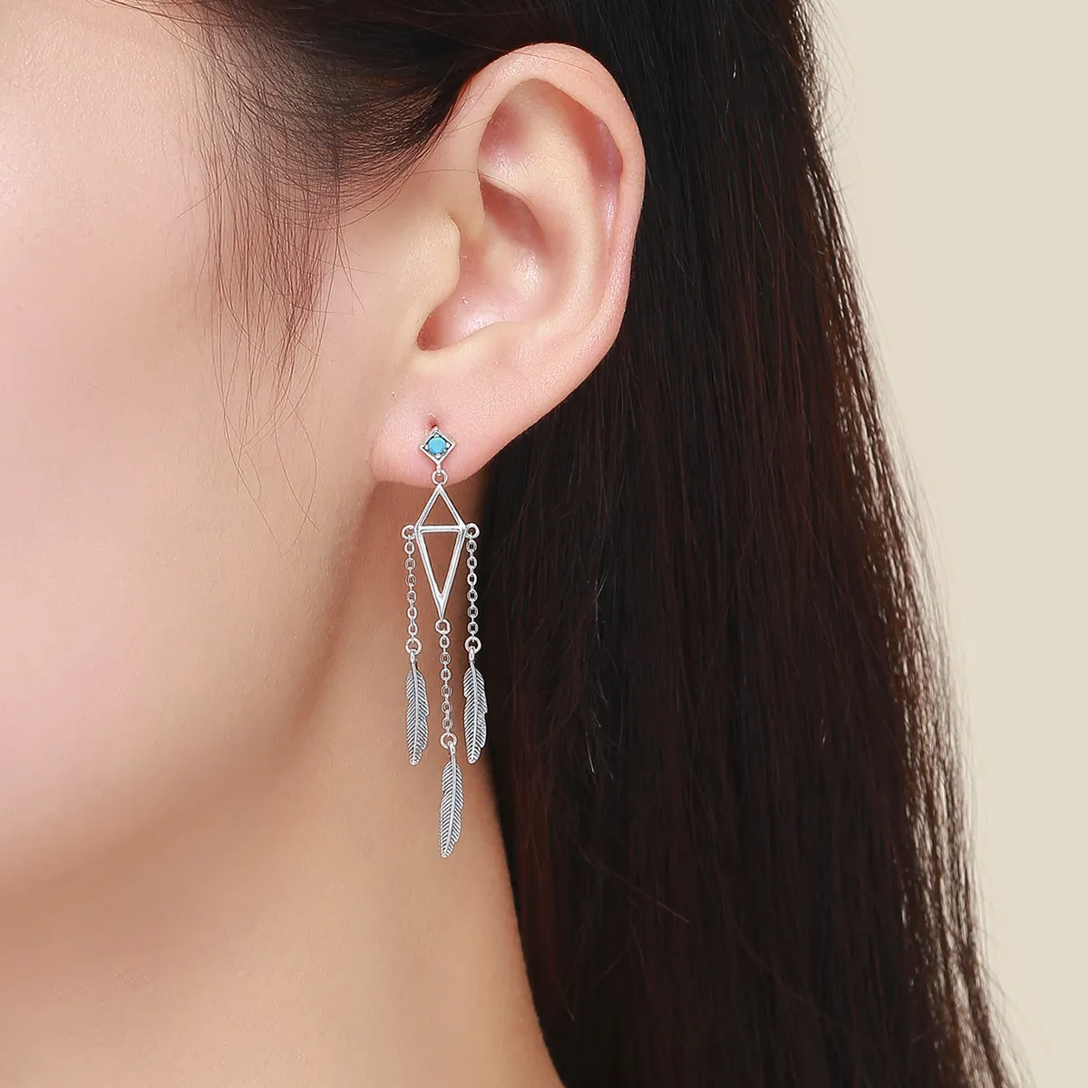 Pandora Style Silver Wind Chimes of Feather Hanging Earrings - SCE529