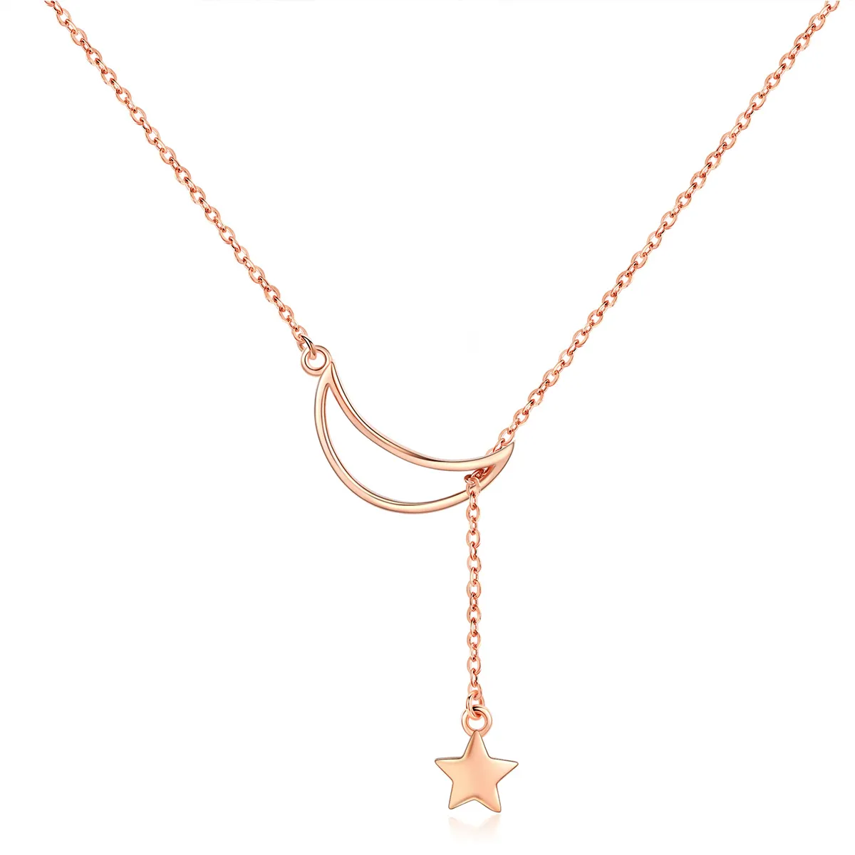 Pandora Style Rose Gold Starry Moon Chain Necklace - SCN108-C