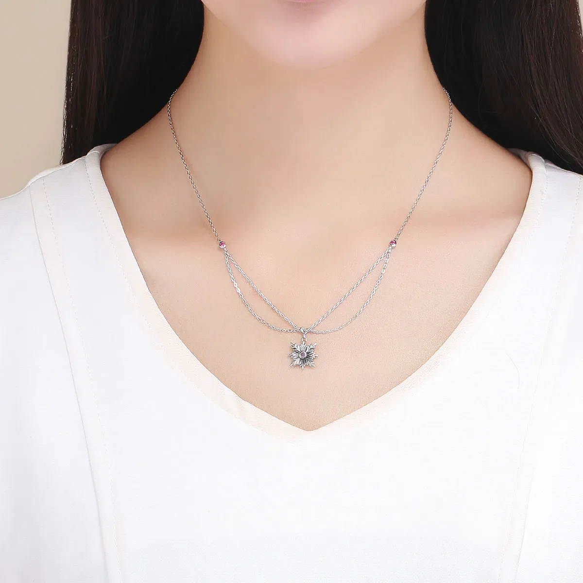 Pandora Style Silver Baroque Flower Necklace - SCN320
