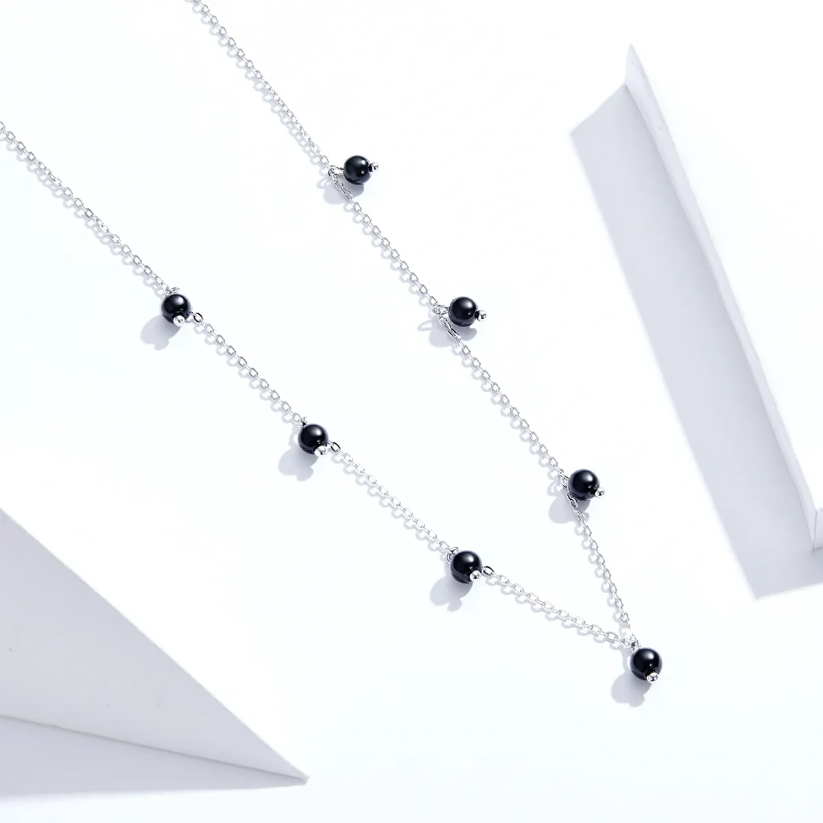 Pandora Style Silver Black Crystal Necklace - SCN392
