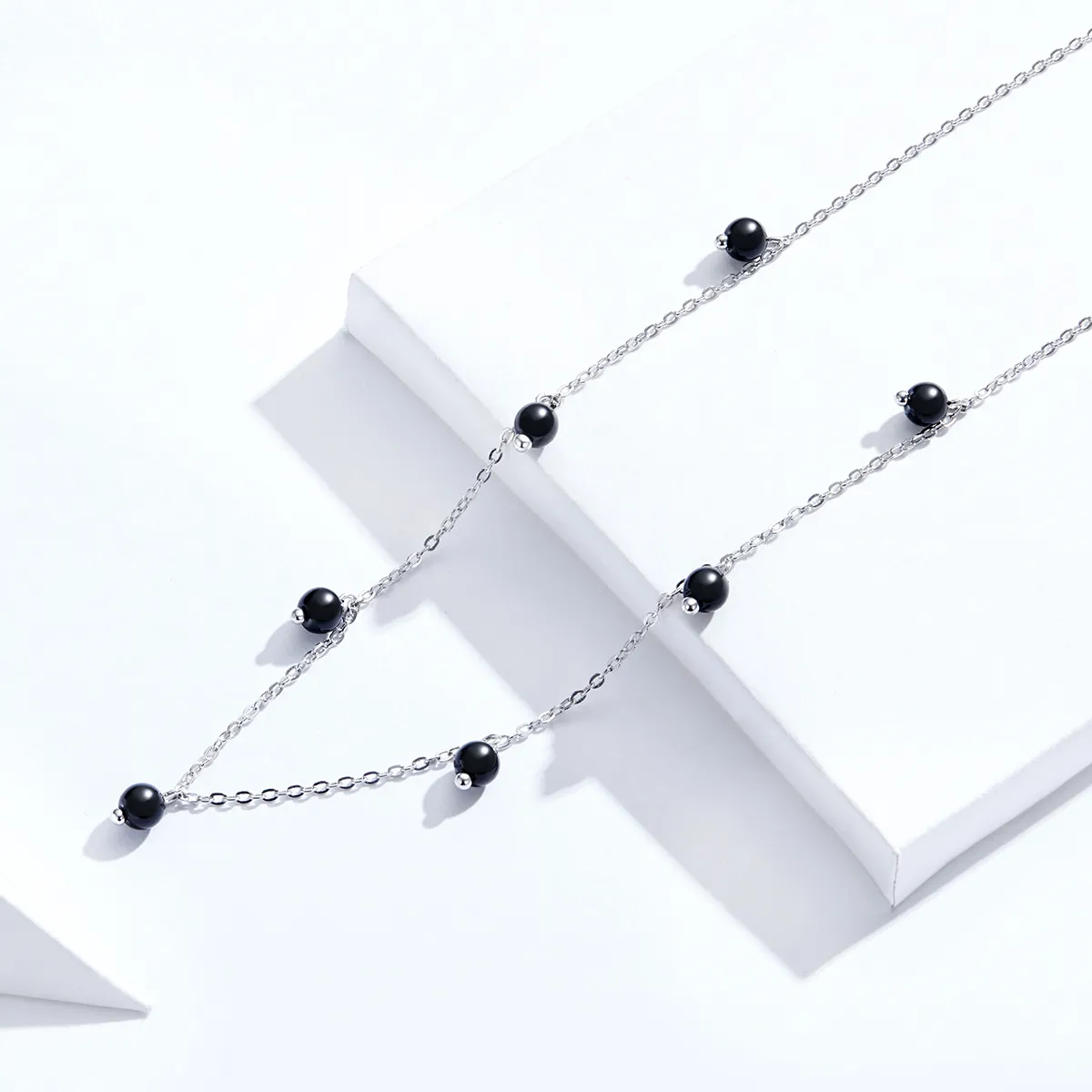Pandora Style Silver Black Crystal Necklace - SCN392