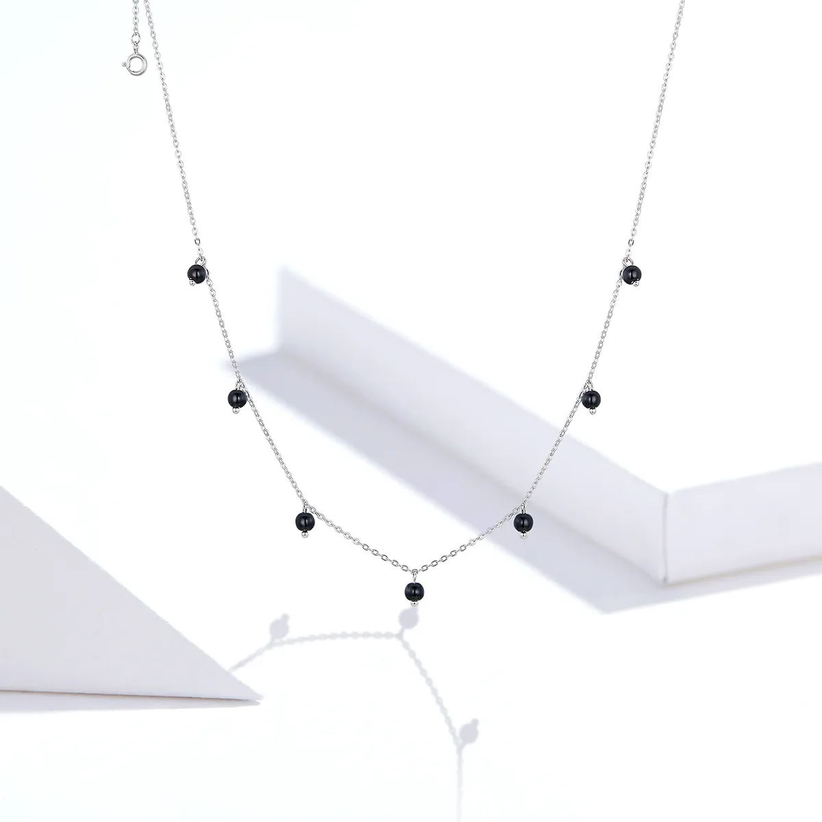 Pandora Style Silver Black Crystal Necklace - SCN392
