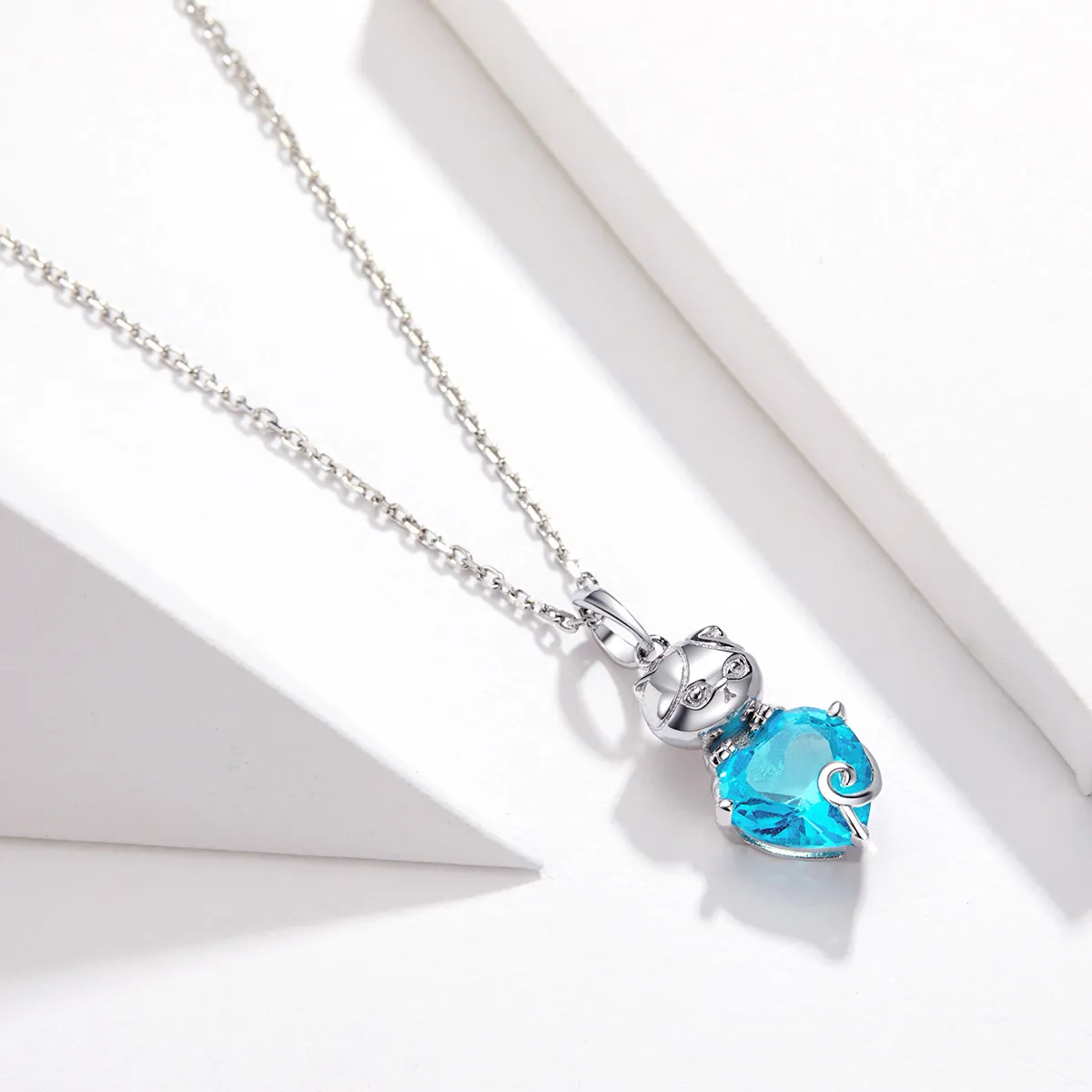 Pandora Style Silver Blue Cat Necklace - SCN331