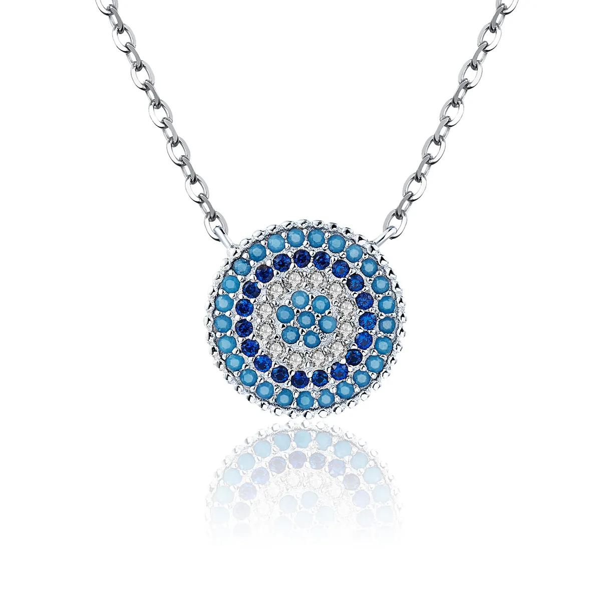 Pandora Style Silver Blue Circle Necklace - SCN099