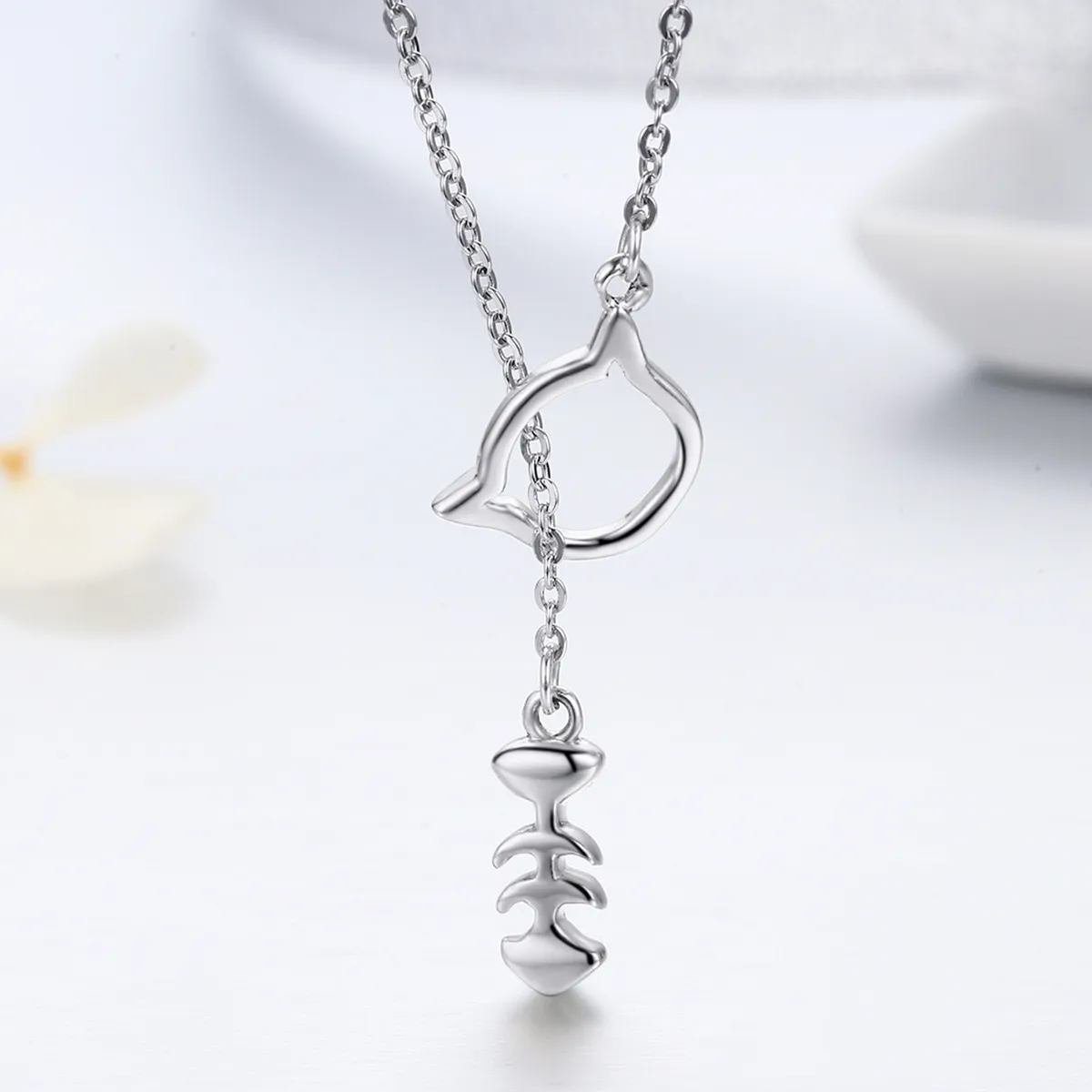 Pandora Style Silver Cat Story Necklace - SCN111