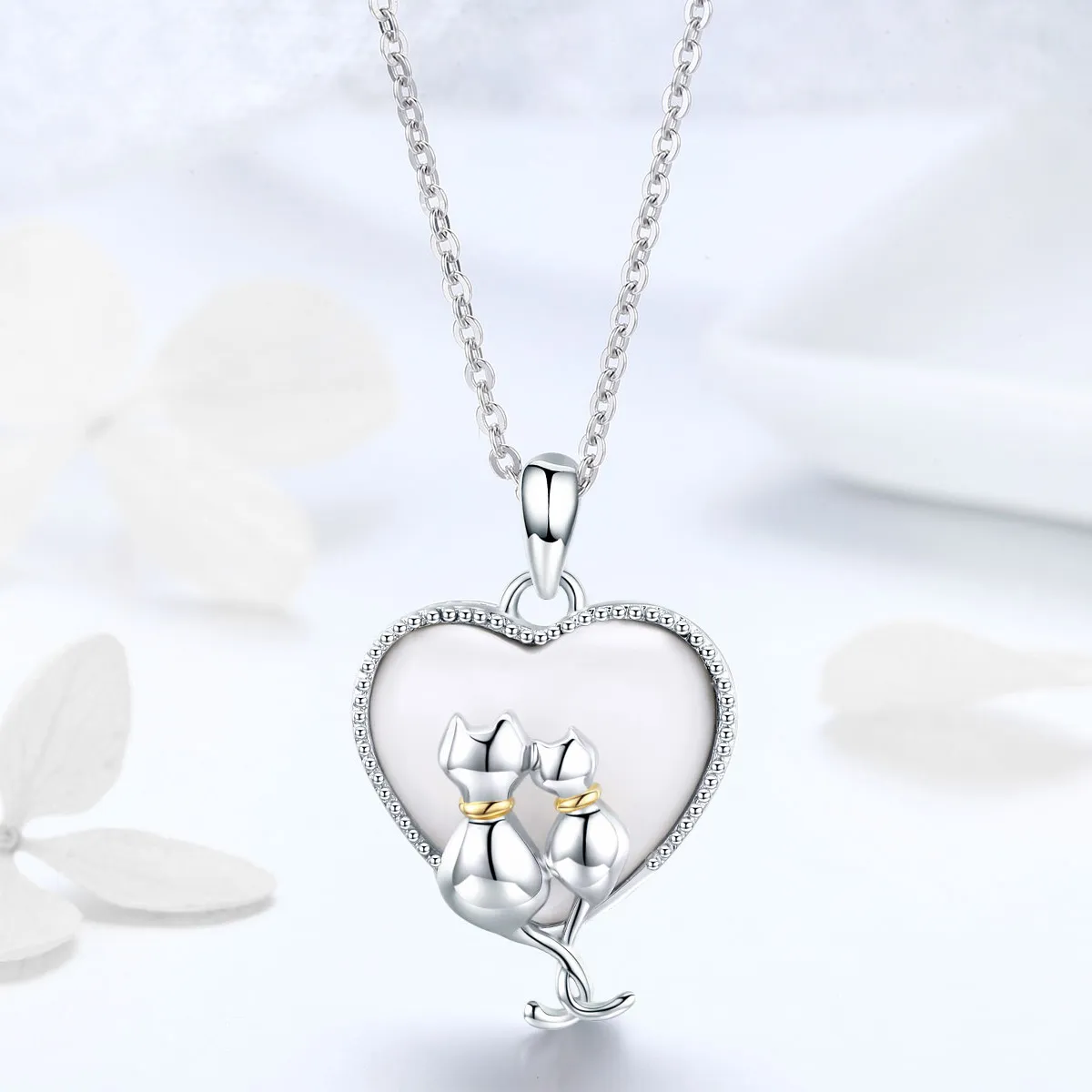 Pandora Style Silver Cats Couple Necklace - SCN297