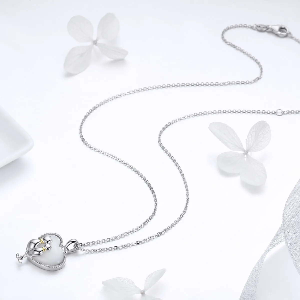 Pandora Style Silver Cats Couple Necklace - SCN297