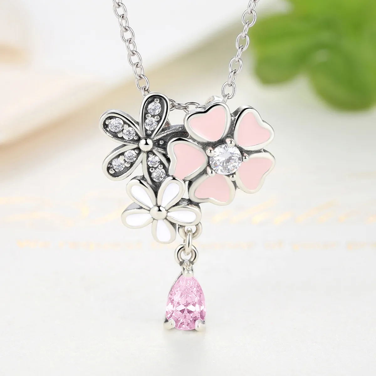 Pandora Style Silver Cherry Blossom Necklace - SCN046