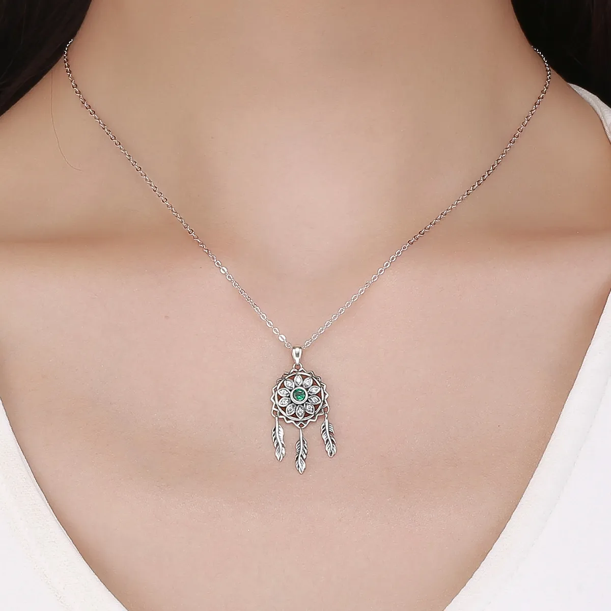 Pandora Style Silver Dreamcatcher Necklace - SCN263