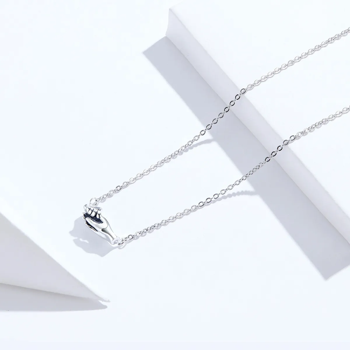 Pandora Style Silver Hand In Hand Necklace - SCN398