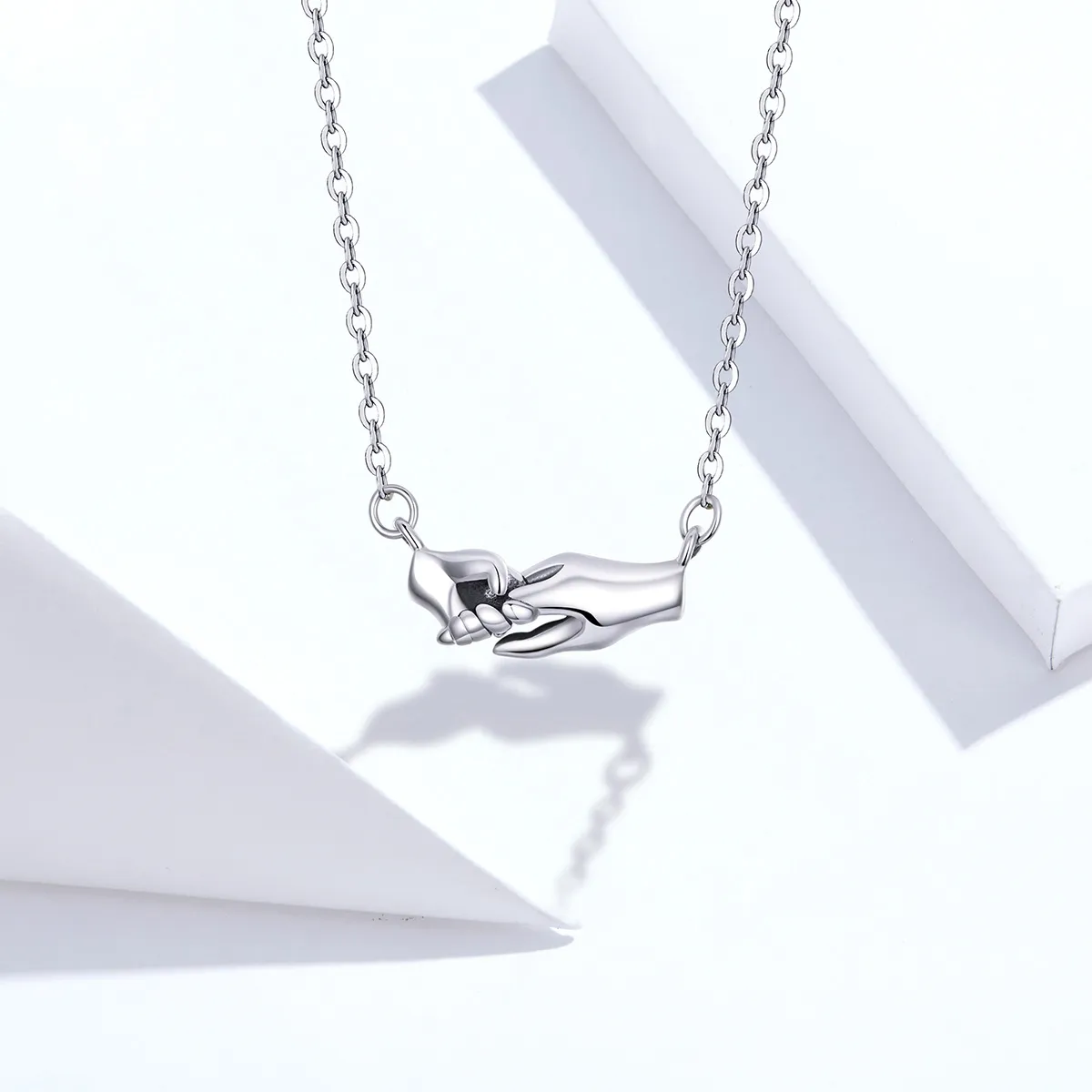 Pandora Style Silver Hand In Hand Necklace - SCN398