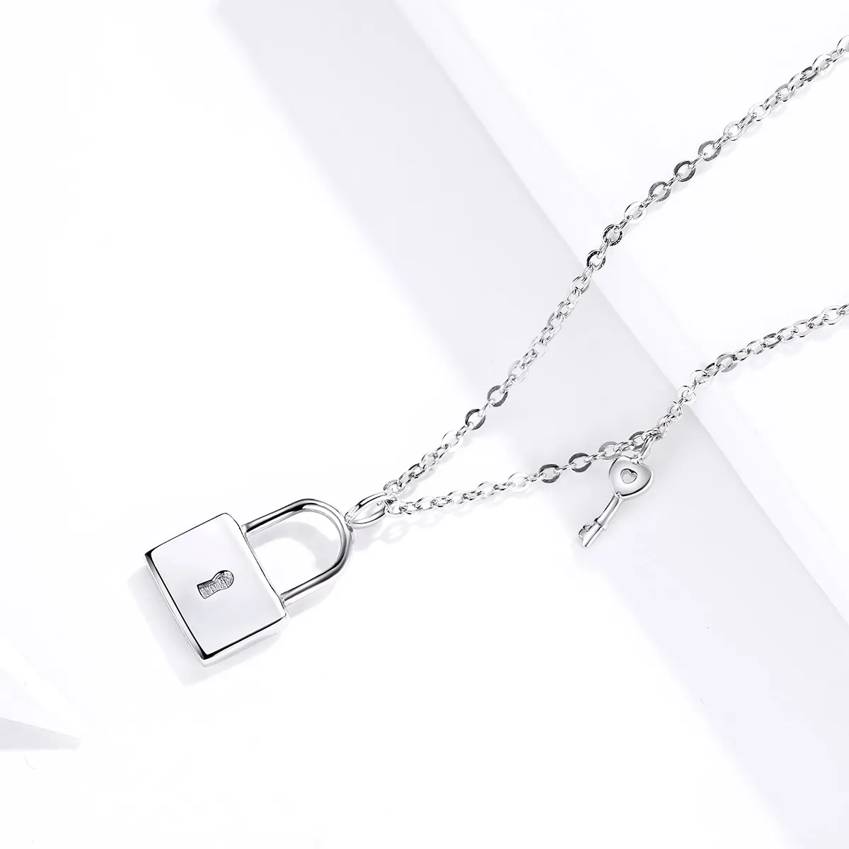 Pandora Style Silver Key of Heart Lock Necklace - SCN360