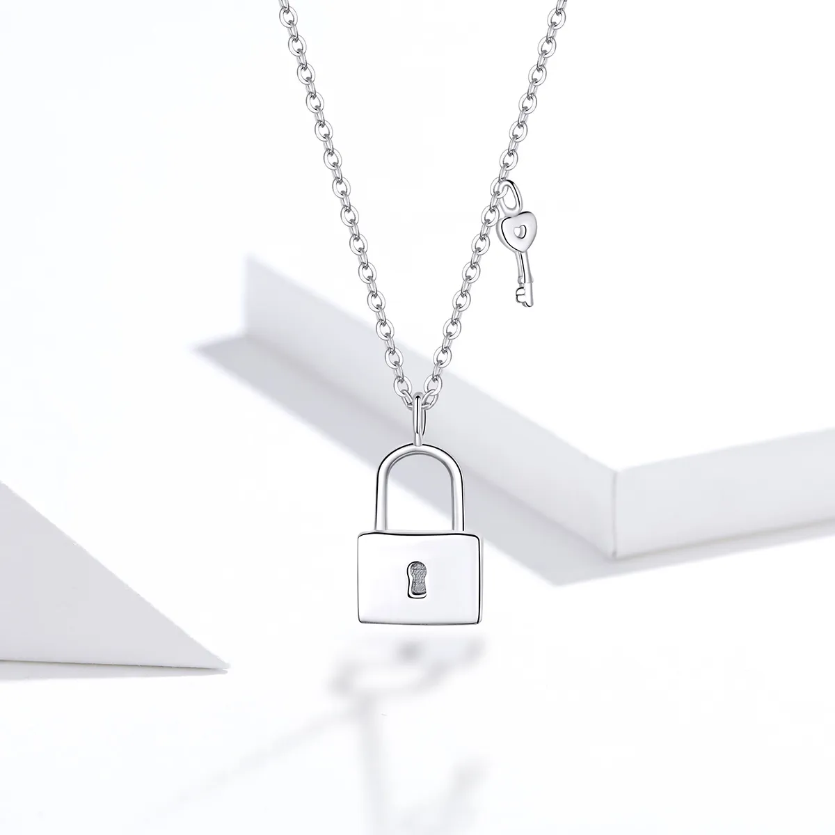 Pandora Style Silver Key of Heart Lock Necklace - SCN360