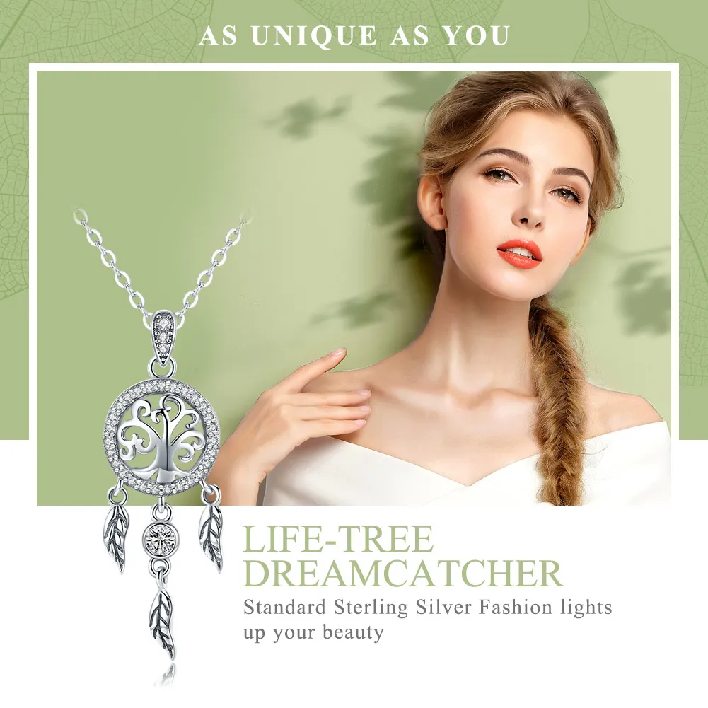 Pandora Style Silver Life Tree Dreamcatcher Necklace - SCN298
