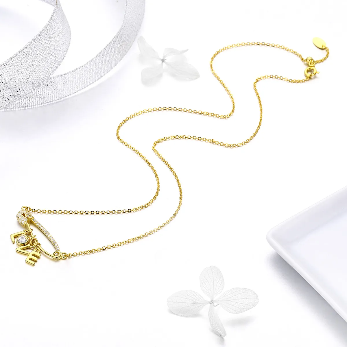 Pandora Style Silver Love Clip Necklace - SCN324