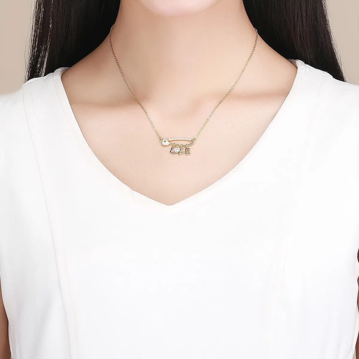 Pandora Style Silver Love Clip Necklace - SCN324