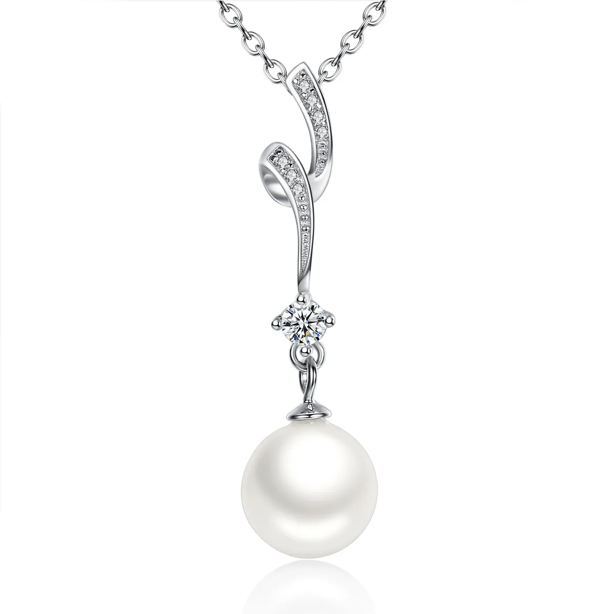 Pandora Style Silver Necklace with Pearl Pendnat- SCN048