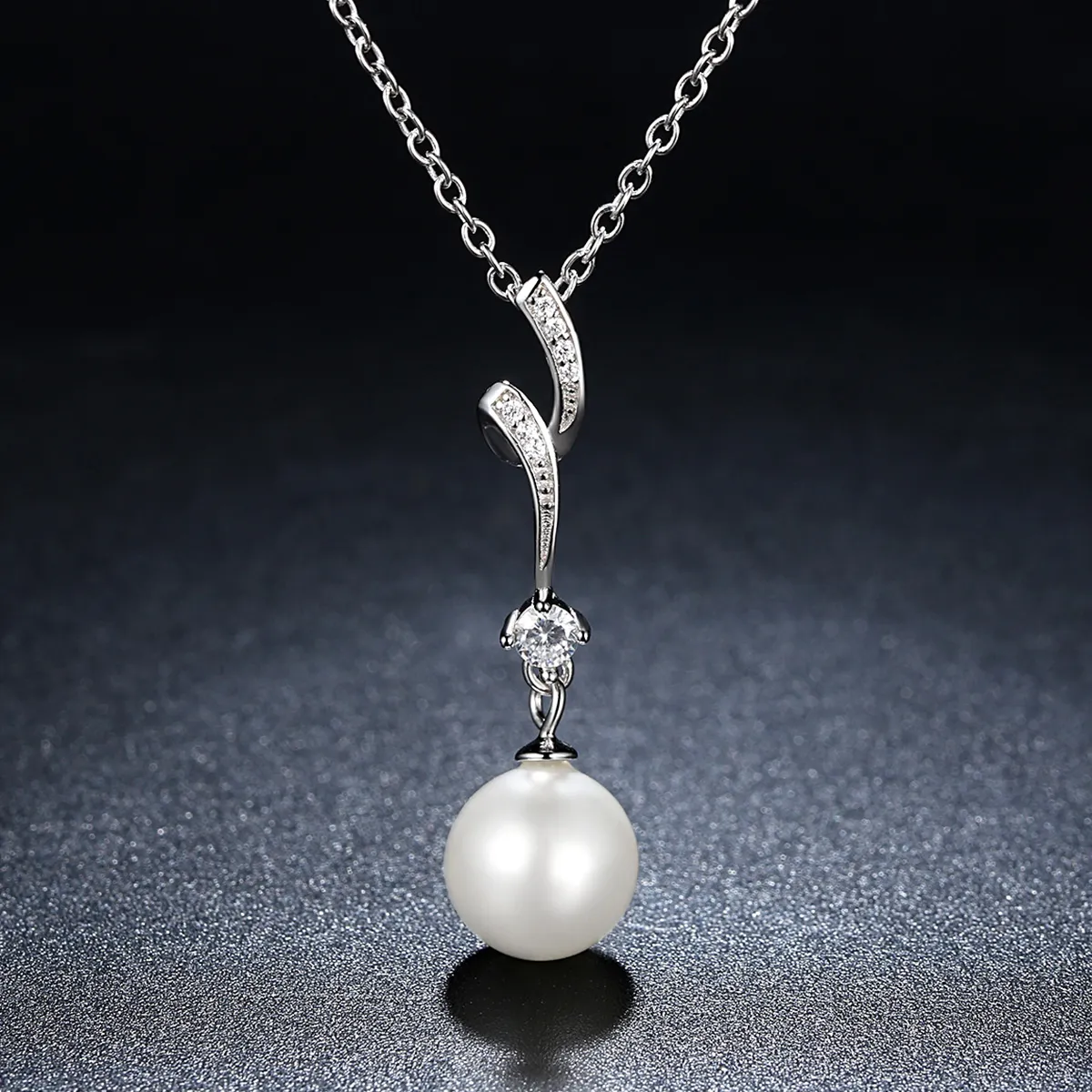 Pandora Style Silver Necklace with Pearl Pendnat- SCN048