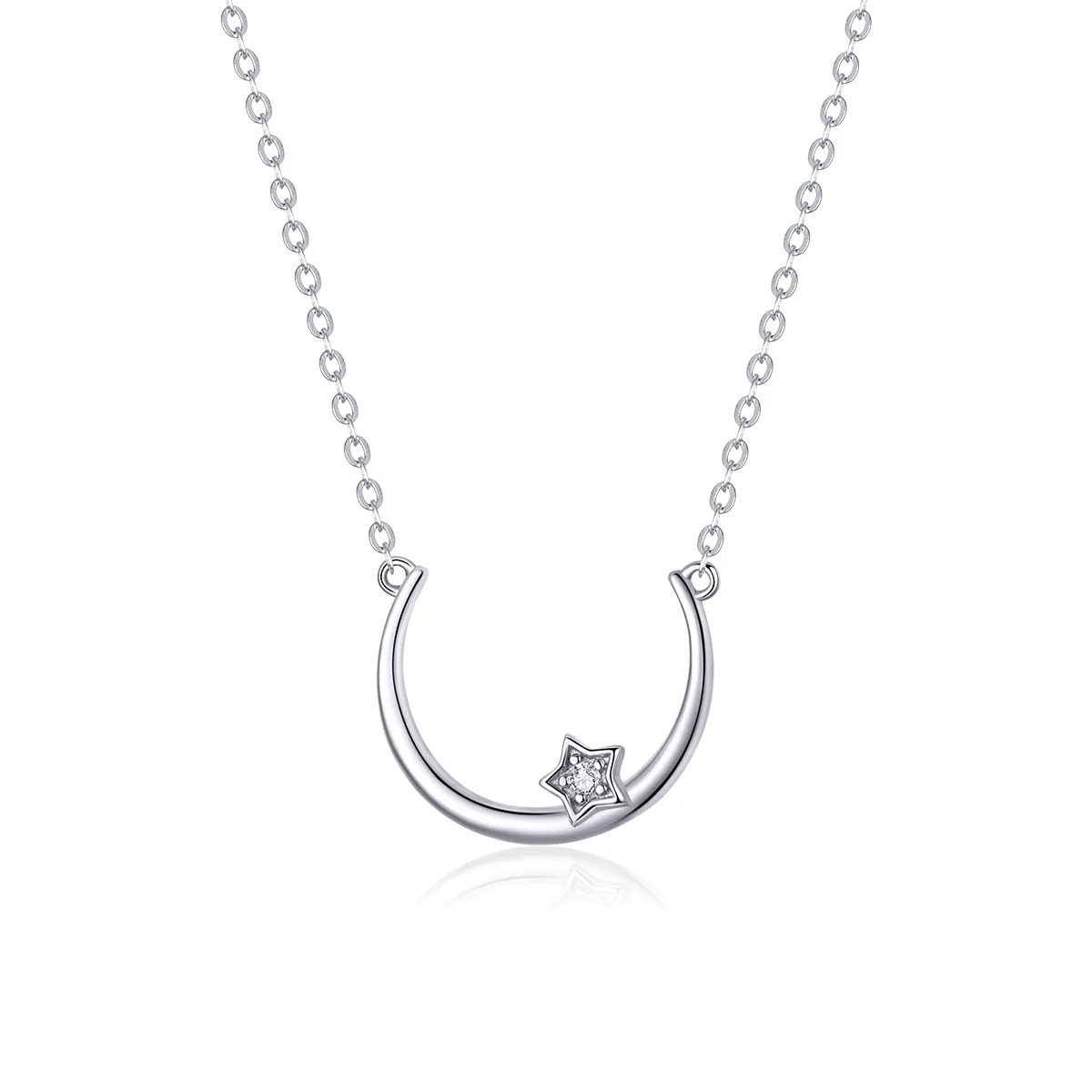 Pandora Style Silver Offset Star Circle Necklace - SCN382