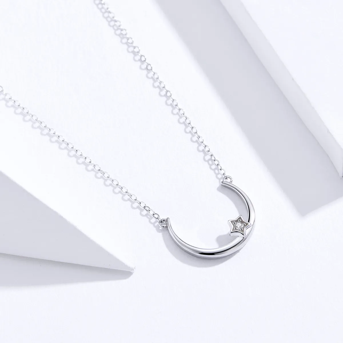 Pandora Style Silver Offset Star Circle Necklace - SCN382